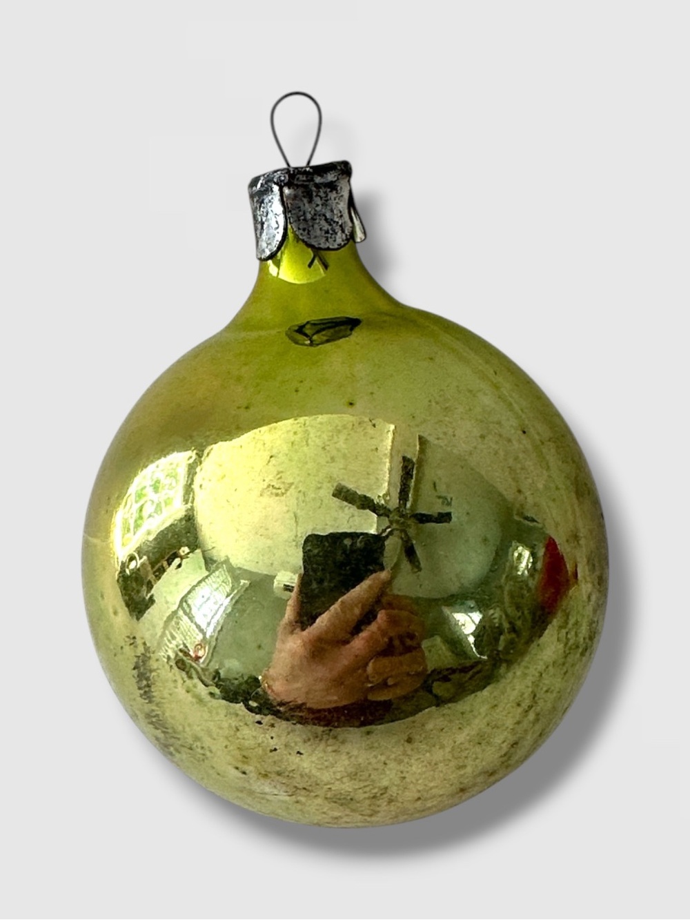 VINTAGE SOVIET USSR GREEN GLASS CHRISTMAS ORNAMENT 3”